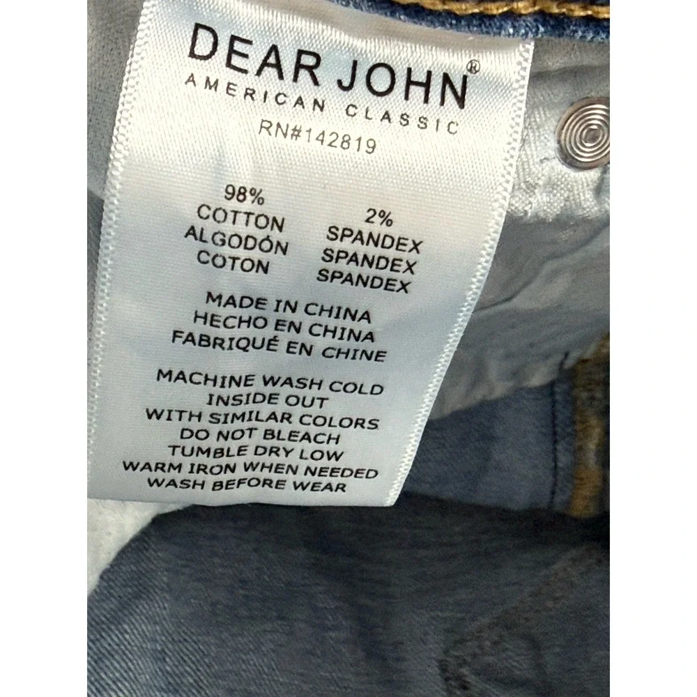 Dear John Frankie Straight Jeans Womens 33 Super High Rise Distressed Light Wash